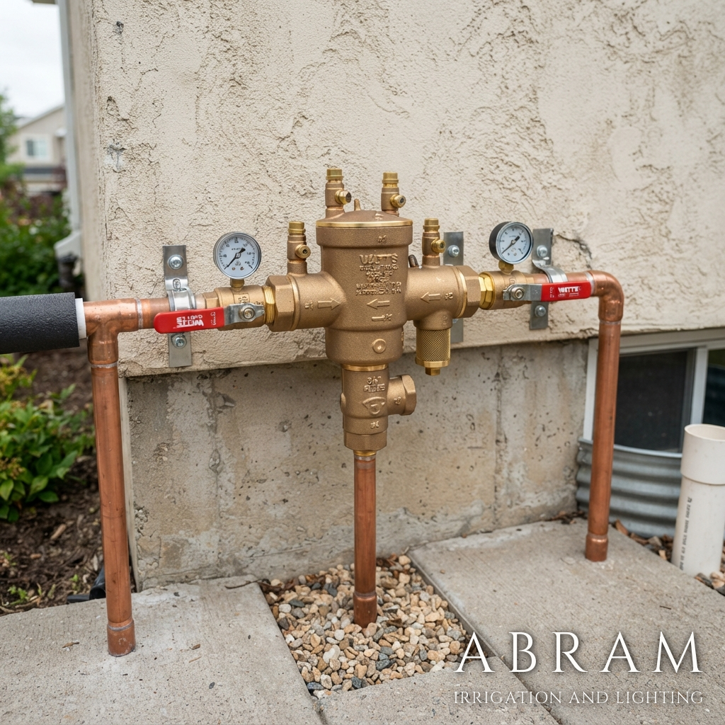 Brass backflow preventer assembly on an irrigation system